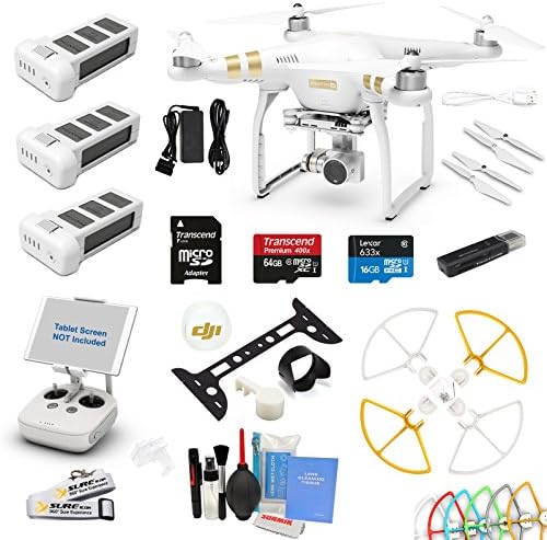 DJI Phantom 3 4K Drone Quad Copter W/ 4K Video Camera Gimbal and Ultimate KIT: 2 Extra DJI Batteries, 1x 64GB SD Card, Snap on Prop Guards, Surmik Gimbal Protector &amp; More