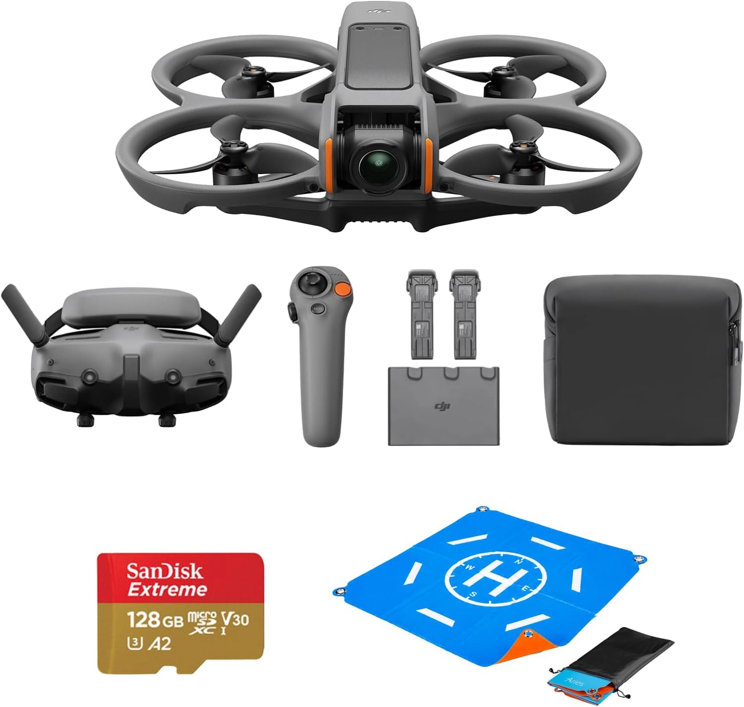 DJI Avata 2 Fly More Combo FPV drone with Goggles 3, RC Motion 3, and three batteries
