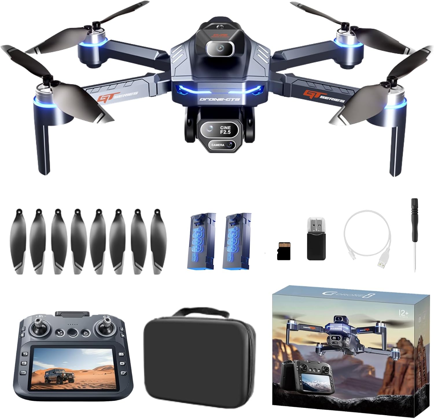 FPV Drone with HD Camera for Adults, RC Drones with 5 Inch LCD Screen on Controller, Obstacle Avoidance, Brushless Motor, One Key Start, Optical Flow Positioning, Headless Mode, Foldable RC Quadcopter