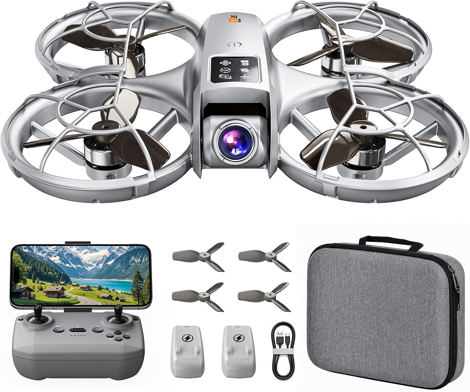 Mini Drone with HD FPV Camera, Beginner Friendly RC Quadcopter, Gray